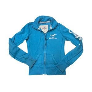 Hollister Turquoise Zip Up Hoodie Sweatshirt‎ Womens XS Logo Graphic
